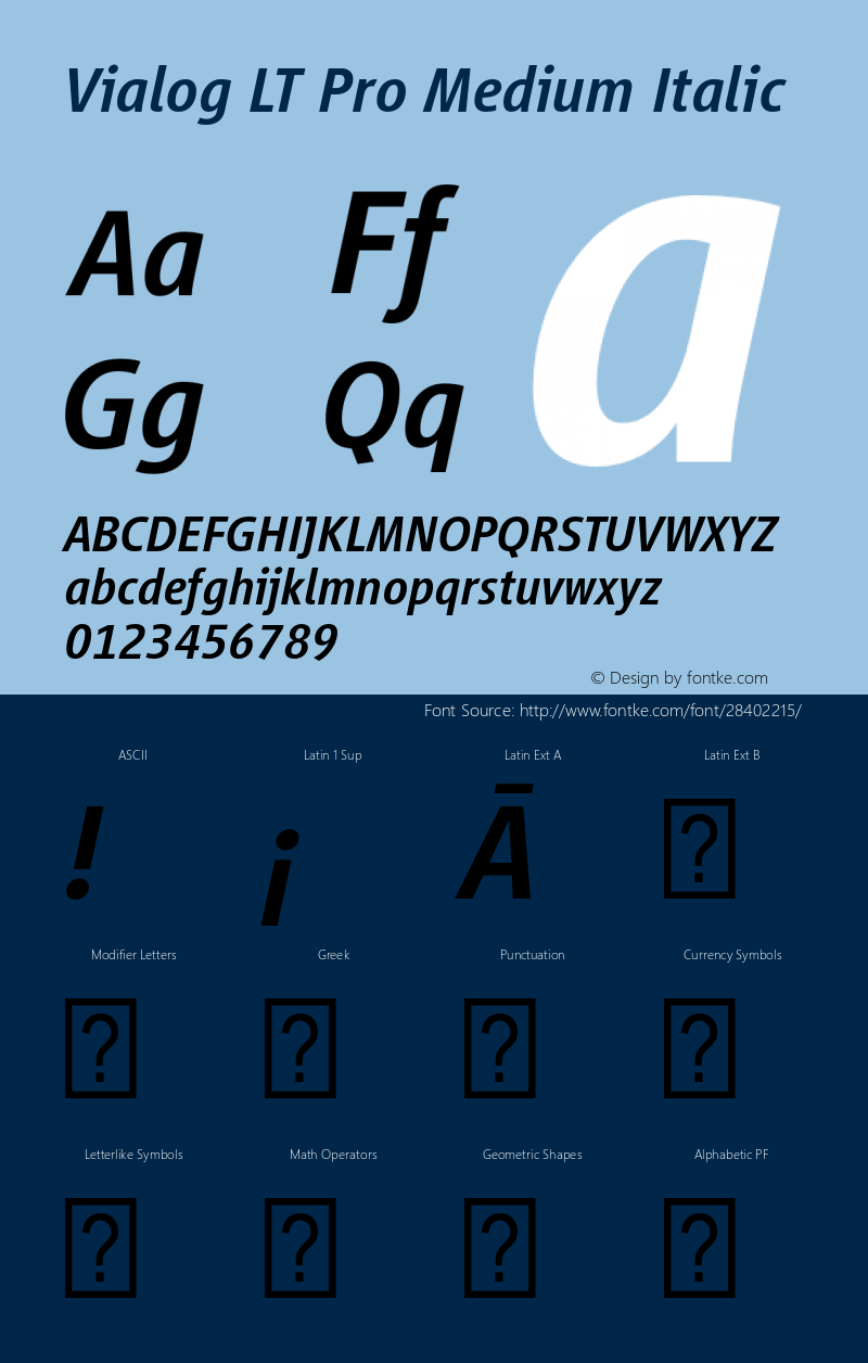 VialogLTPro-MediumItalic Version 1.00 Font Sample