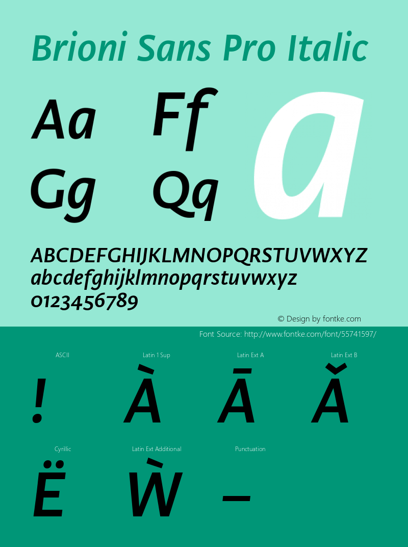 BrioniSansPro-Italic Version 1.000 Font Sample