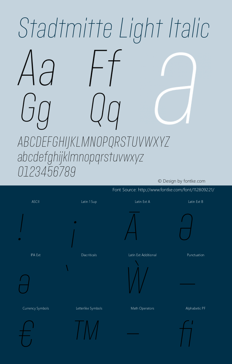 Stadtmitte Light Italic Version 1.000;hotconv 1.0.109;makeotfexe 2.5.65596 Font Sample