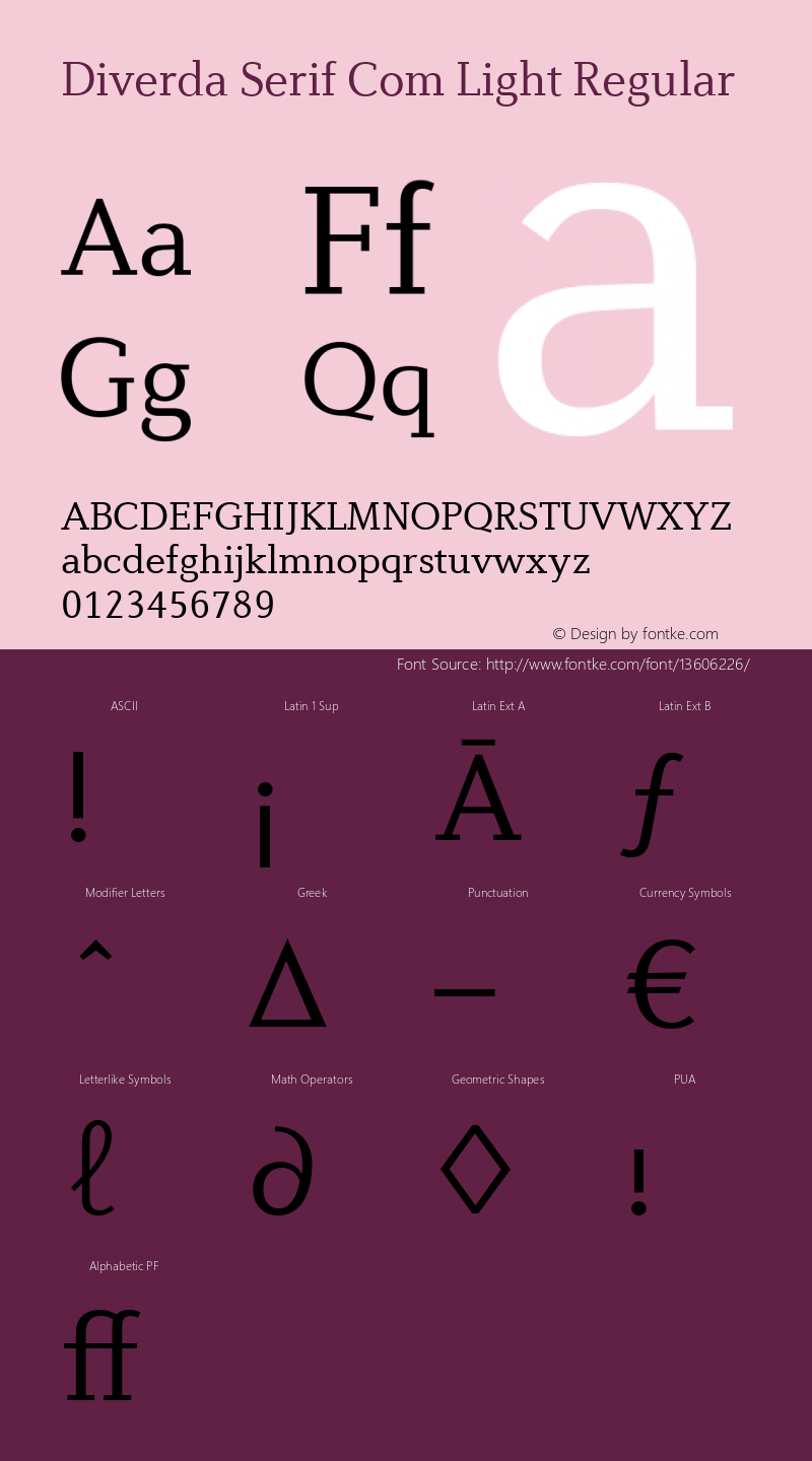 Diverda Serif Com Light Regular Version 1.20 Font Sample