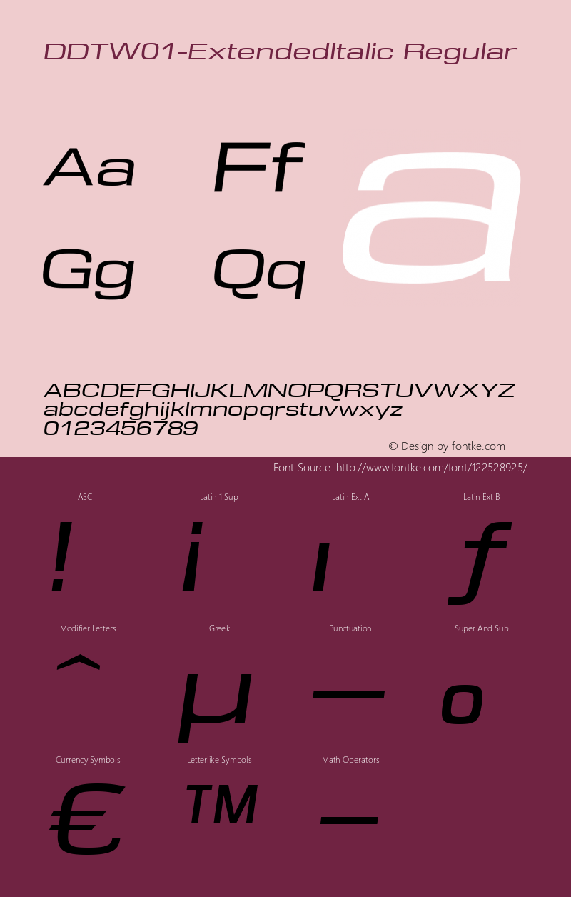 DDT W01 Extended Italic Version 1.40 Font Sample