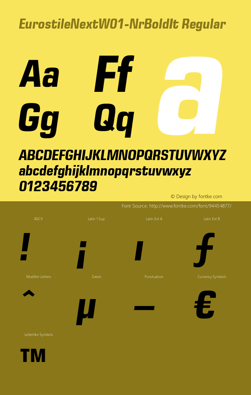 Eurostile Next W01 Nr Bold It Version 1.00 Font Sample