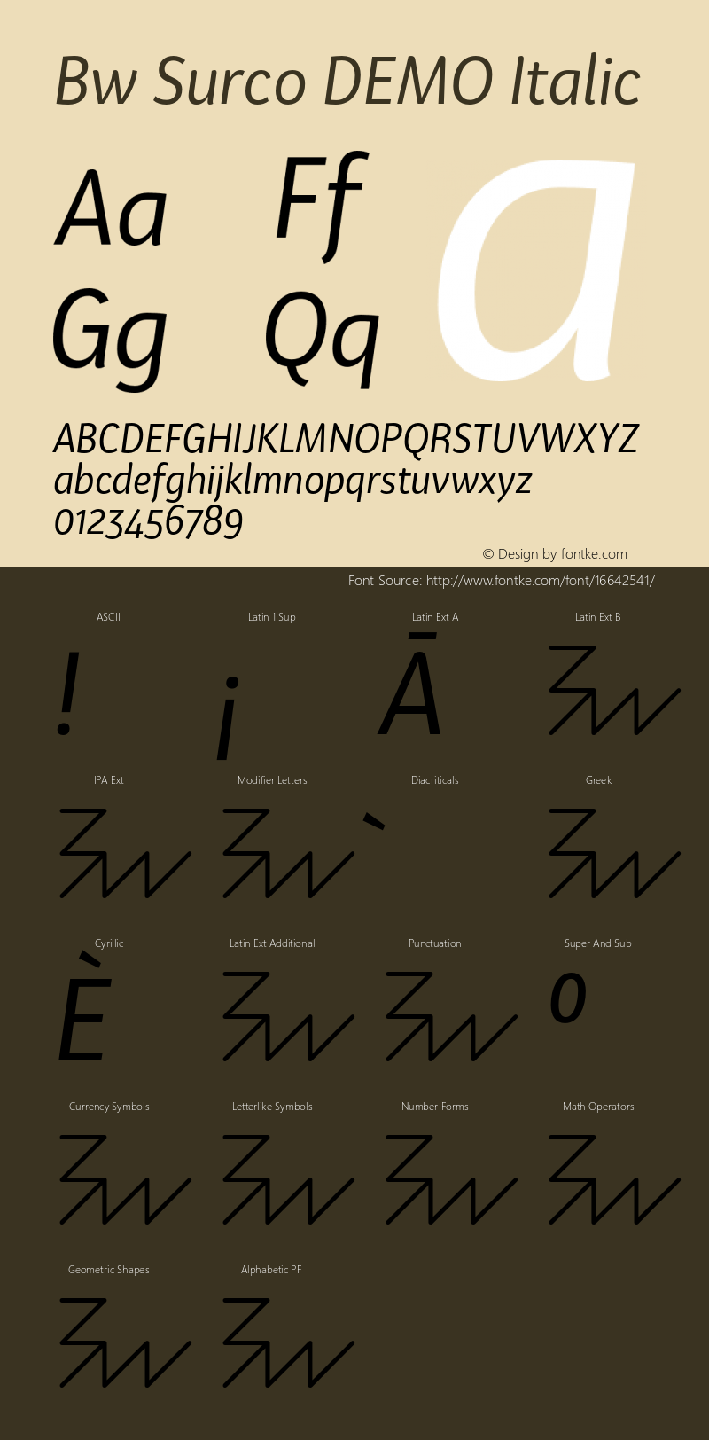 Bw Surco DEMO Italic Version 1.000;PS 001.000;hotconv 1.0.88;makeotf.lib2.5.64775 Font Sample