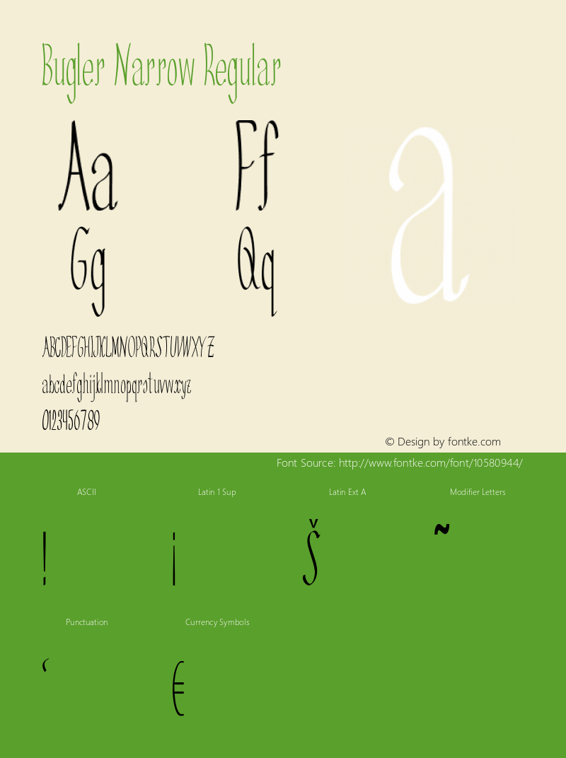 Bugler Narrow Regular Version 1.000 Font Sample