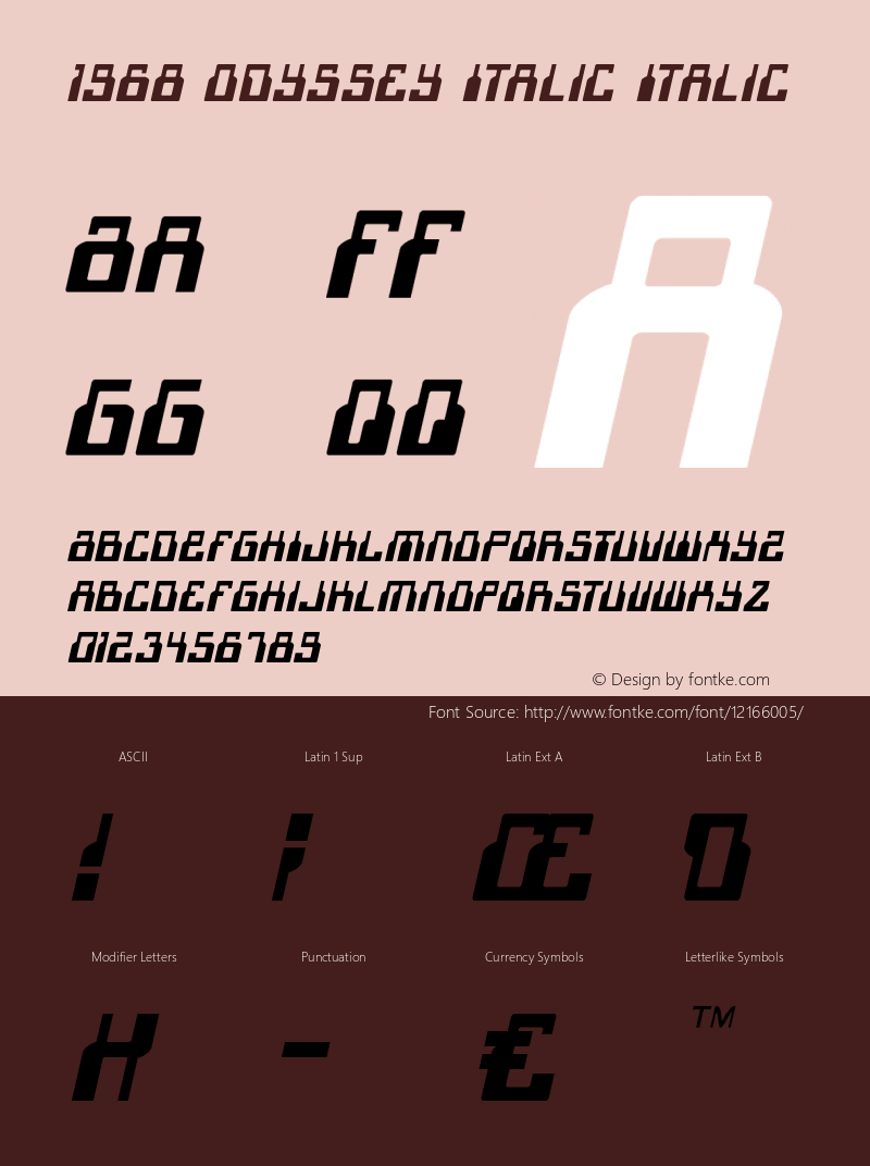 1968 Odyssey Italic Italic Version 1.0; 2015 Font Sample