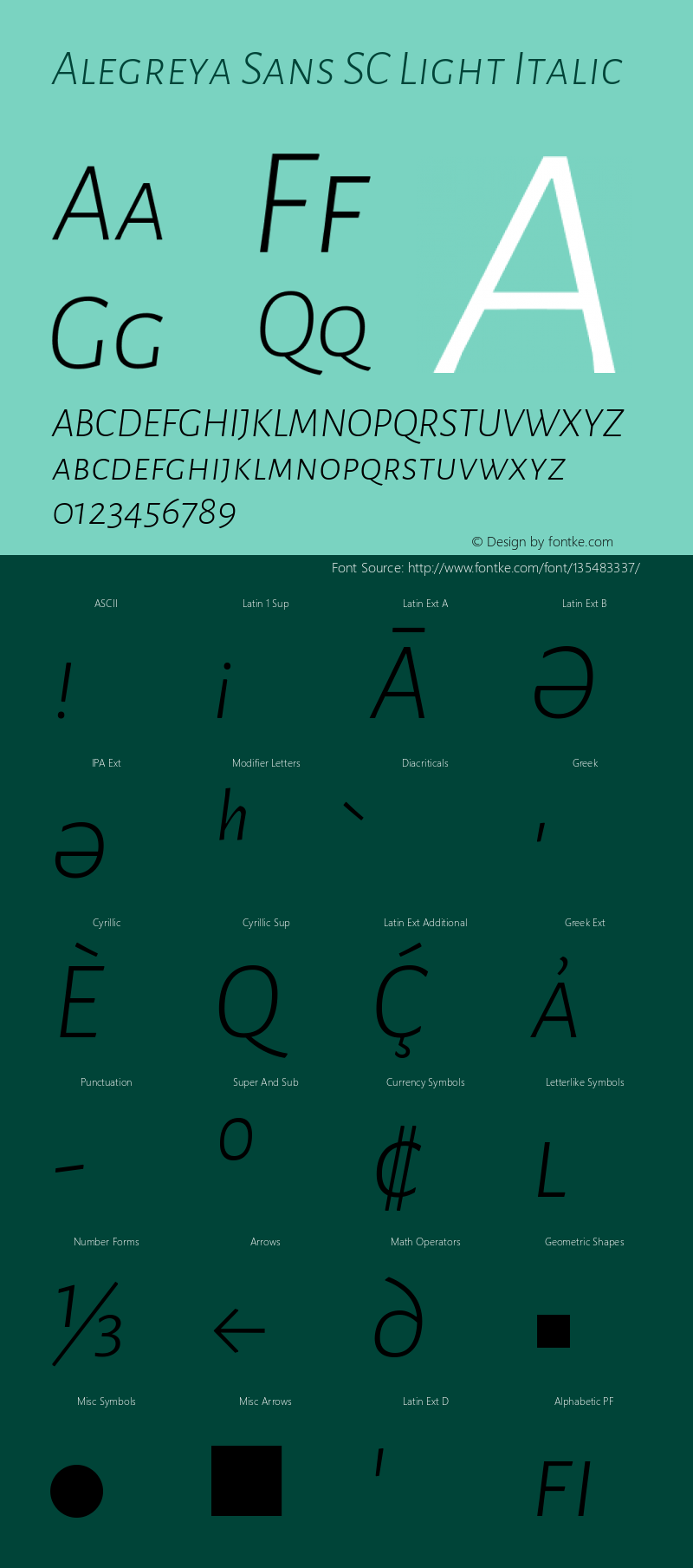 Alegreya Sans SC Light Italic Version 2.003; ttfautohint (v1.6) Font Sample