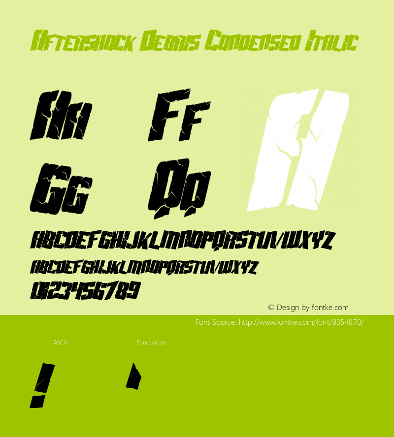 Aftershock Debris Condensed Italic Macromedia Fontographer 4.1 3/20/99 Font Sample