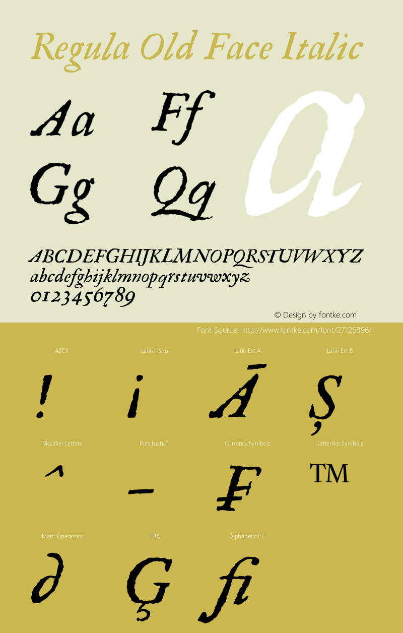 RegulaOldFace-Italic Version 1.001 Font Sample