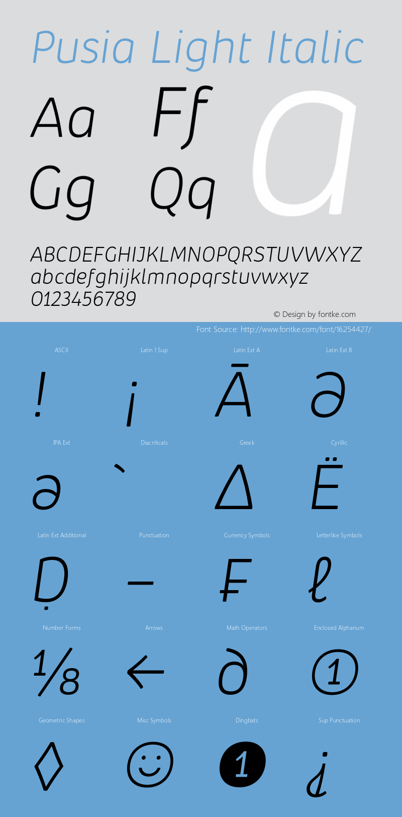 Pusia Light Italic Version 1.000;PS 001.000;hotconv 1.0.88;makeotf.lib2.5.64775 Font Sample