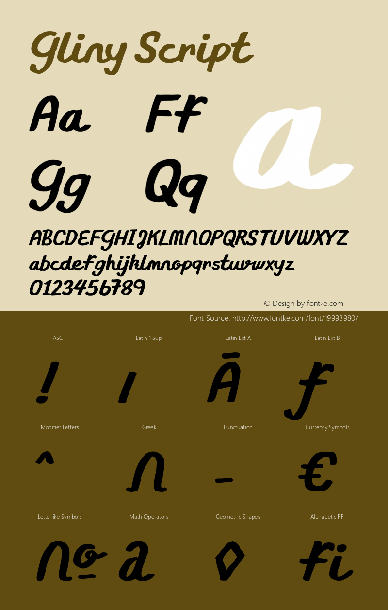 Gliny-Script Version 1.000 Font Sample