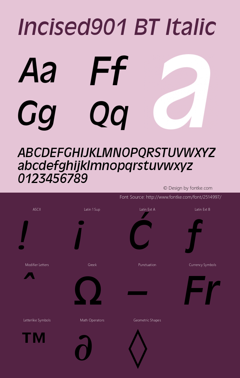 Incised901 BT Italic mfgpctt-v1.52 Thursday, January 14, 1993 10:42:48 am (EST) Font Sample