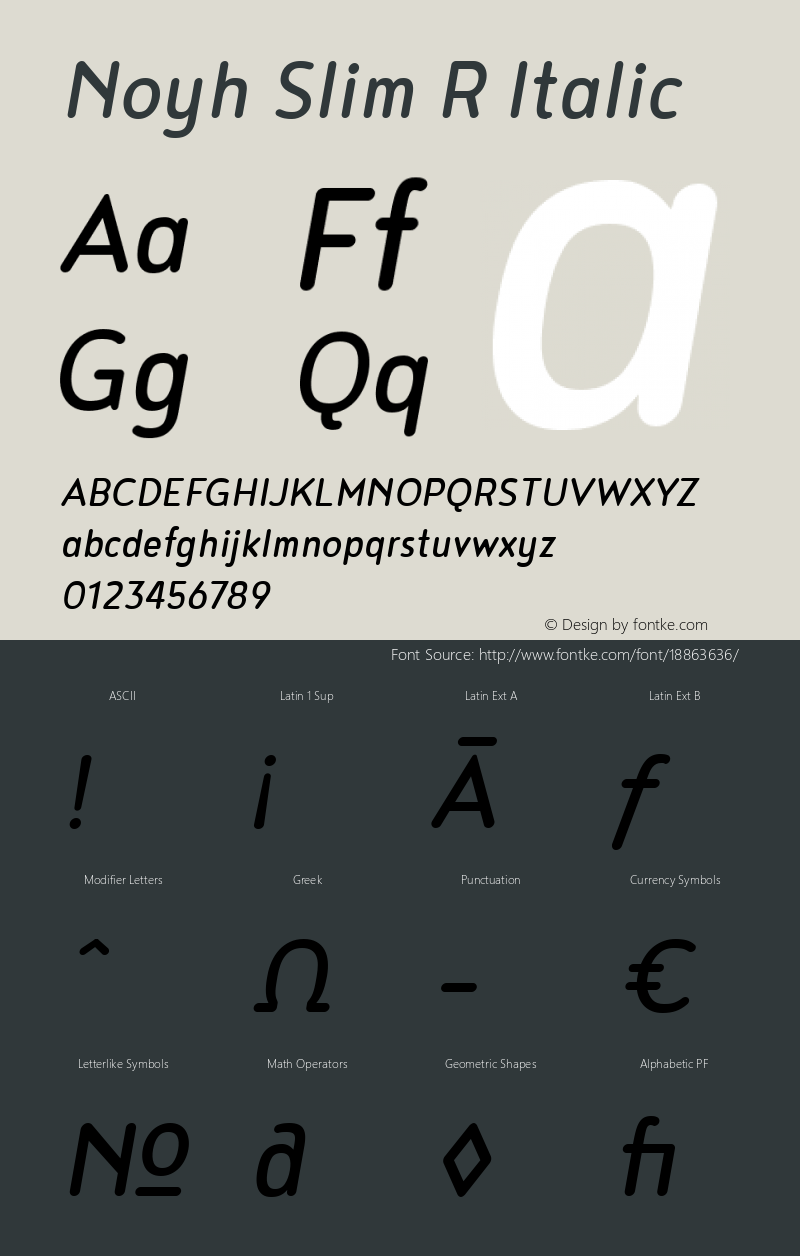 Noyh Slim R Italic Version 1.000 Font Sample