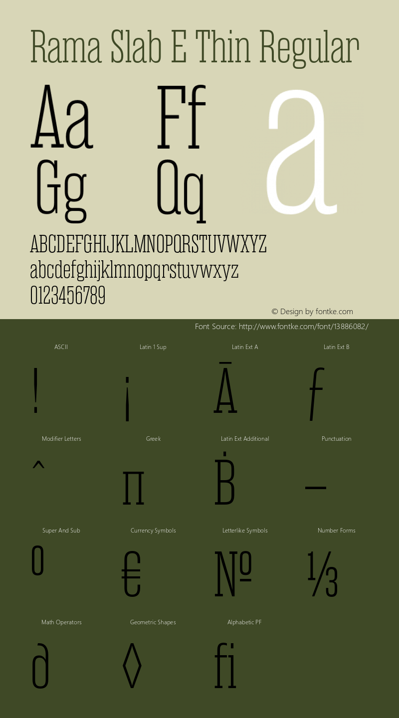 Rama Slab E Thin Regular Version 1.000 Font Sample