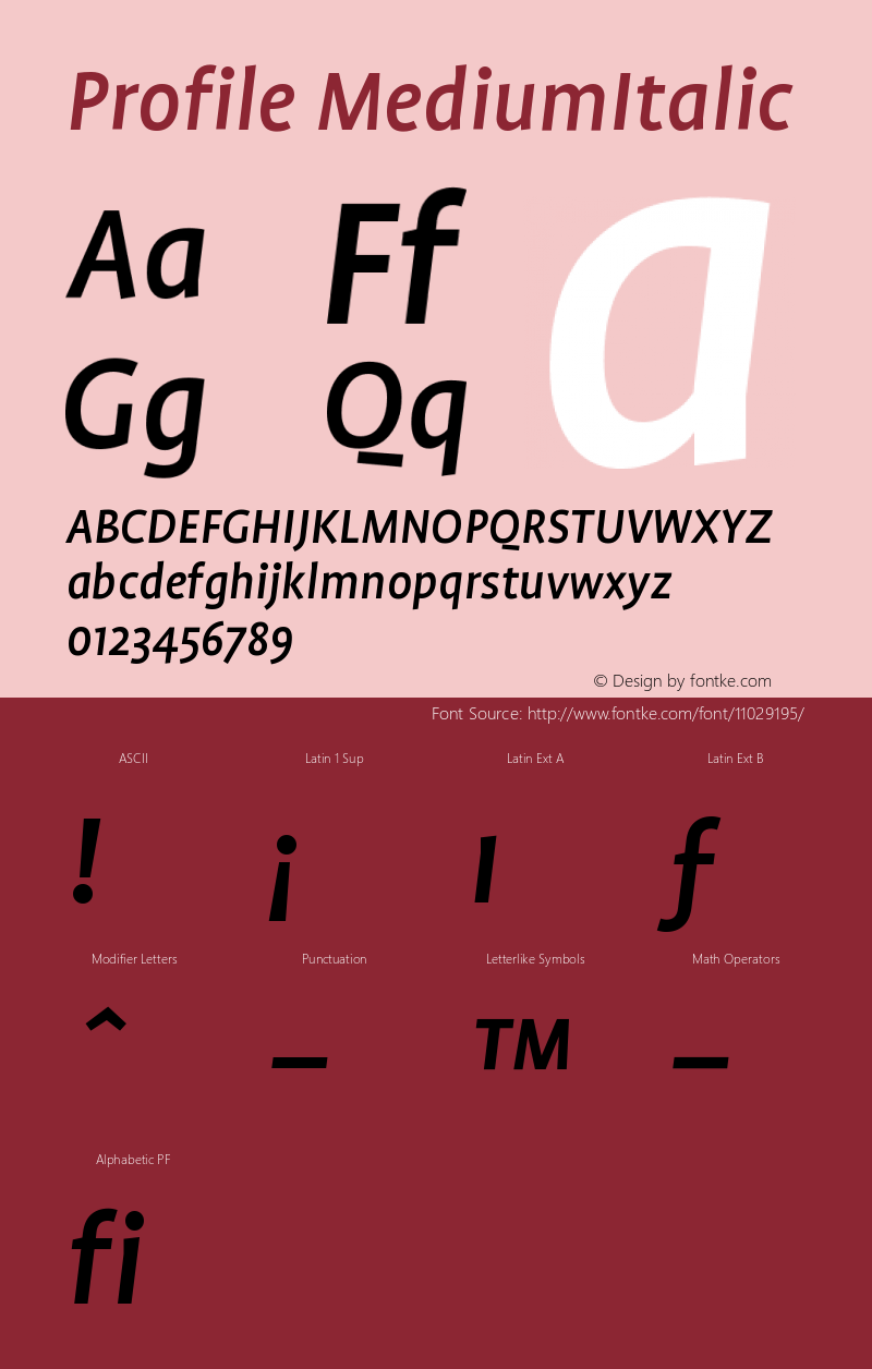 Profile MediumItalic Version 001.000 Font Sample