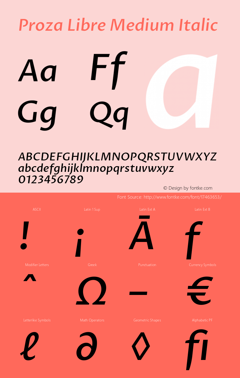 Proza Libre Medium Italic Version 1.000; ttfautohint (v1.4.1.8-43bc) Font Sample