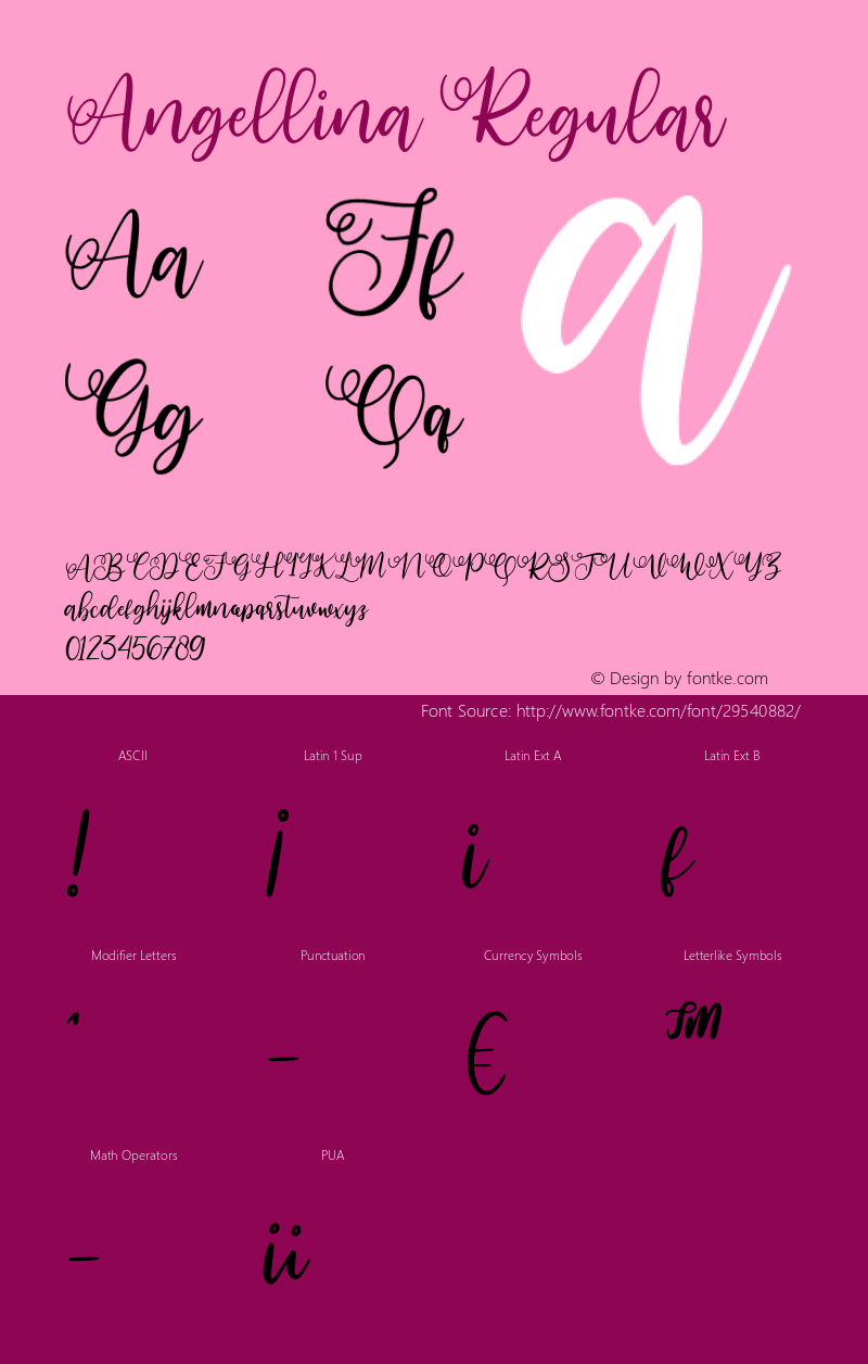 Angellina Version 1.000;PS 001.001;hotconv 1.0.56 Font Sample