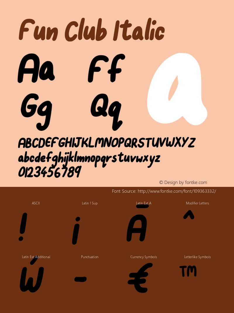 Fun Club Italic 1.000 Font Sample