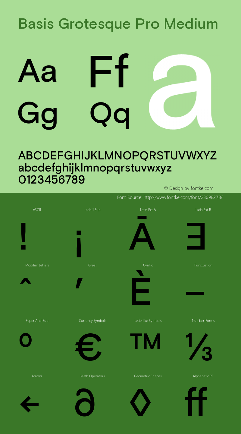 Basis Grotesque Pro Medium Version 1.001; ttfautohint (v1.5) Font Sample