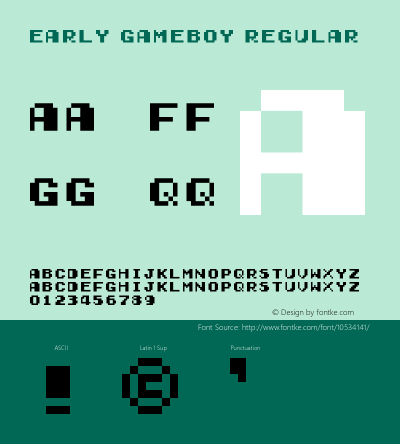 Early GameBoy Regular Version 1.0 Font Sample
