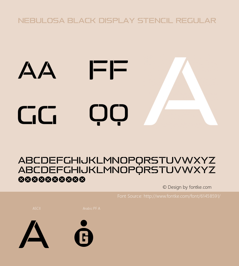 NebulosaBlackDisplayStencil Version 1.000 2019 initial release; ttfautohint (v1.6) Font Sample