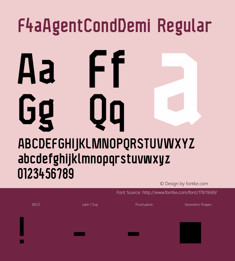 F4aAgentCondDemi Regular Version 1.0 Font Sample