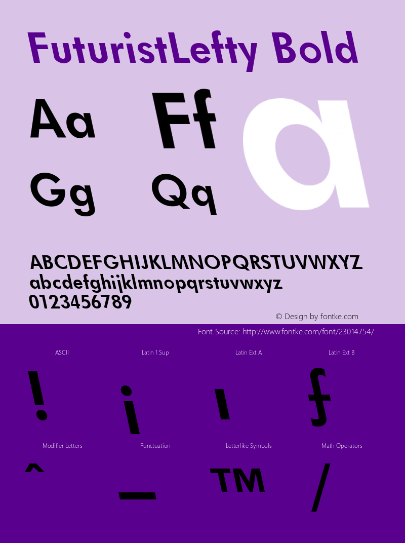 FuturistLefty Bold W.S.I. Int'l v1.1 for GSP: 6/20/95 Font Sample