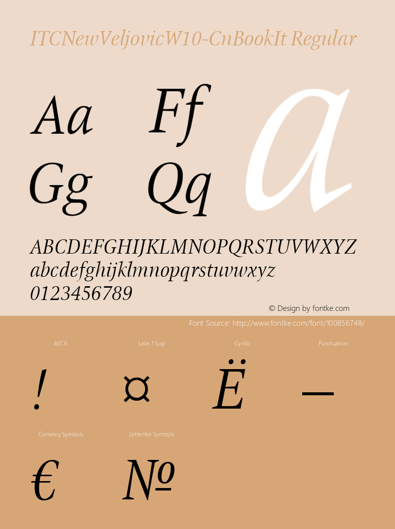 ITC New Veljovic W10 Cn Bk It Version 1.00 Font Sample