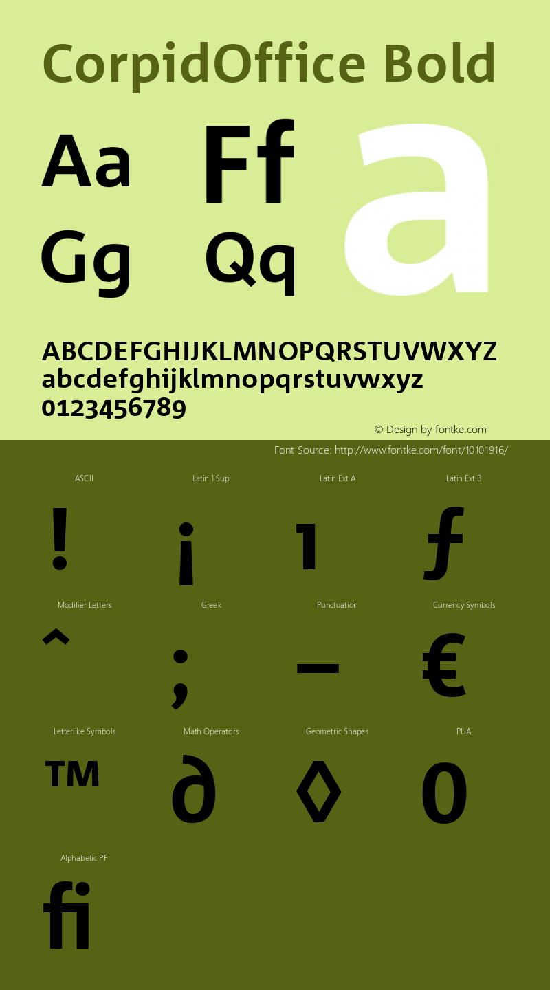 CorpidOffice Bold Version 2.2; 2000 Font Sample