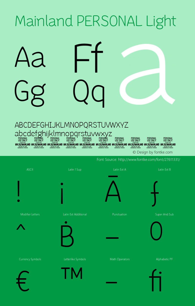 Mainland PERSONAL Light Version 1.000 Font Sample