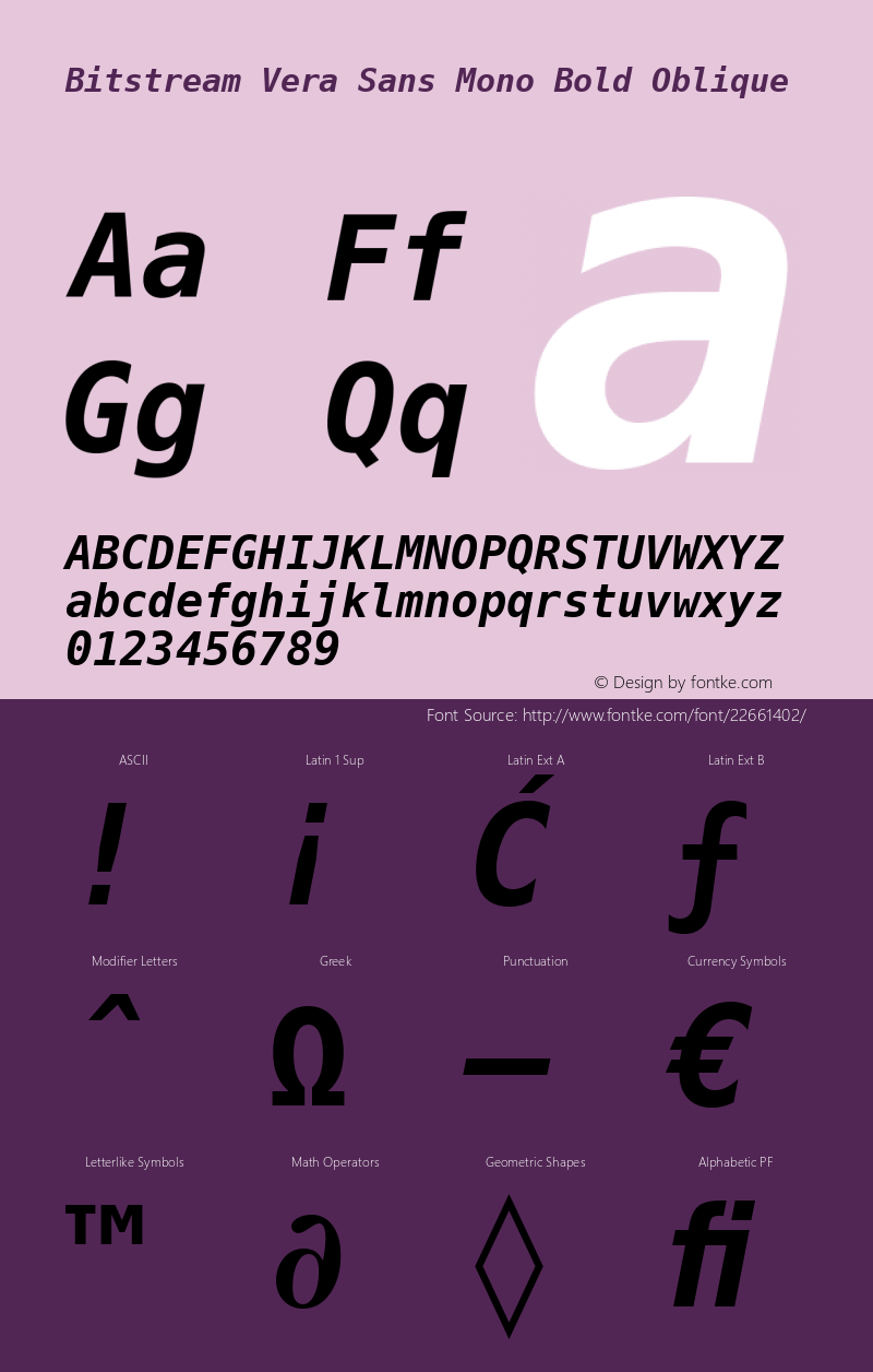 Bitstream Vera Sans Mono Bold Oblique Release 1.10 Font Sample