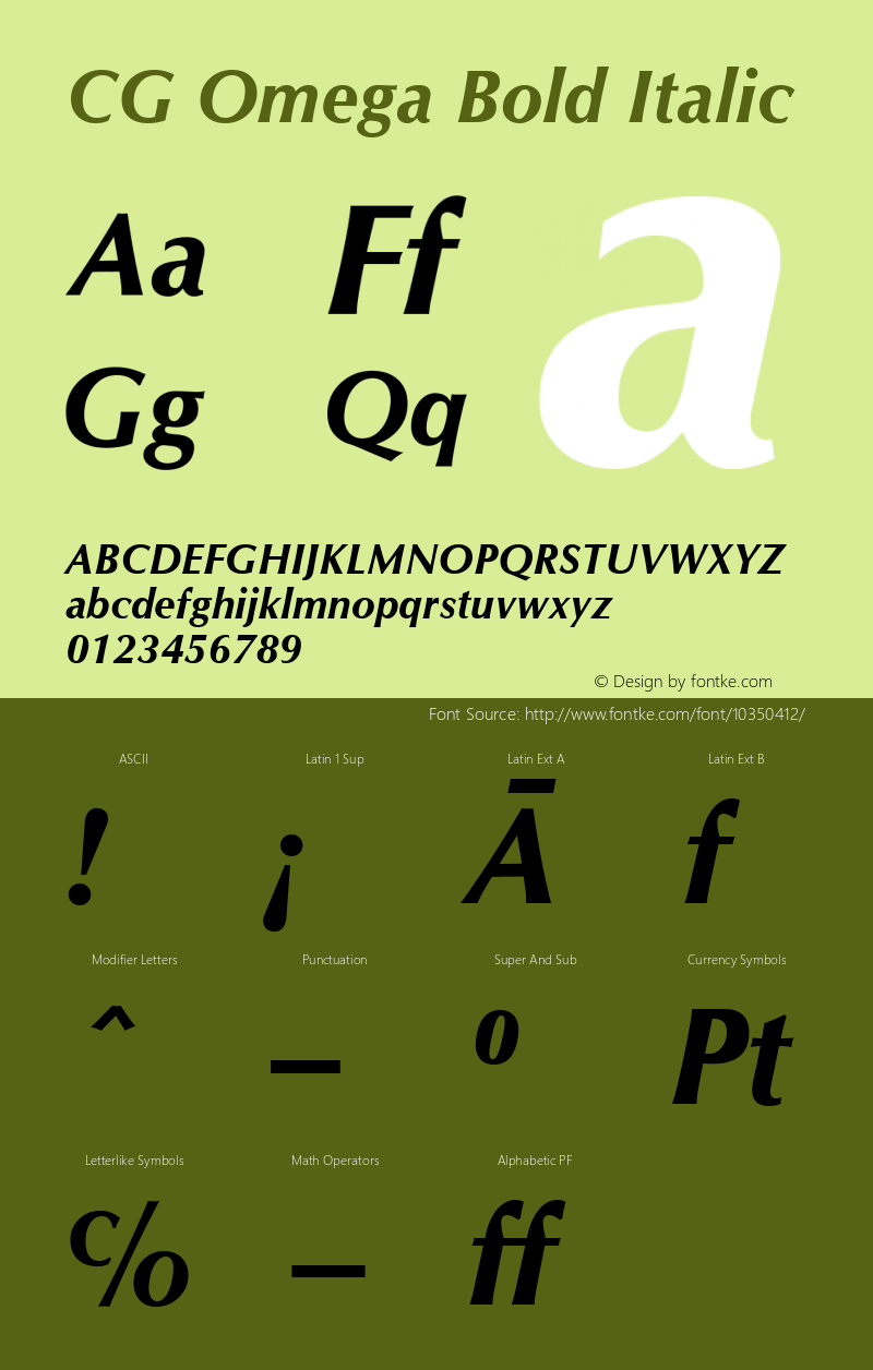 CG Omega Bold Italic Version 1.3 (ElseWare) Font Sample