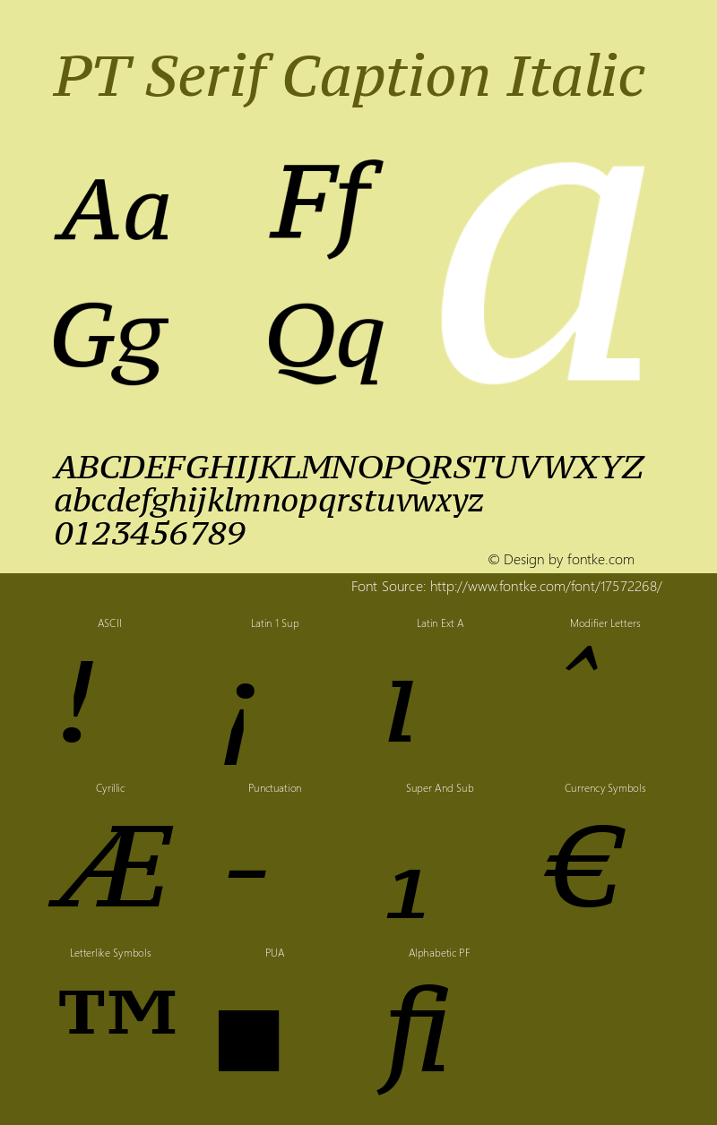 PT Serif Caption Italic Version 1.000 Font Sample