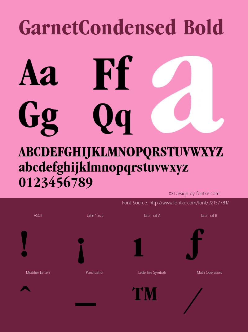 GarnetCondensed Bold Altsys Fontographer 3.5  8/18/95 Font Sample