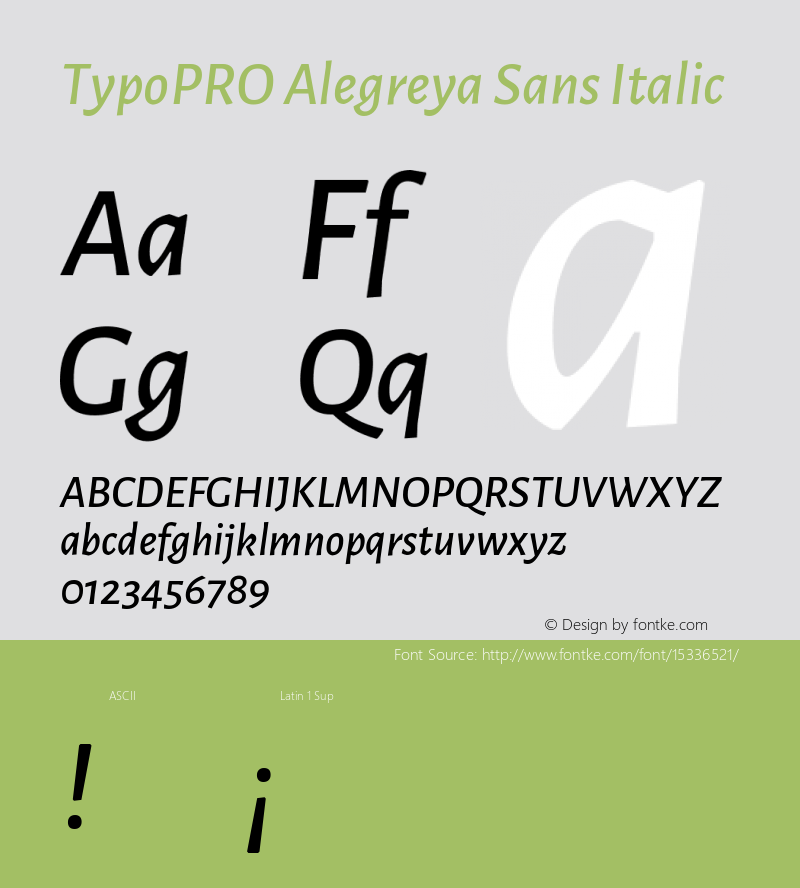 TypoPRO Alegreya Sans Italic Version 1.000;PS 001.000;hotconv 1.0.70;makeotf.lib2.5.58329 DEVELOPMENT Font Sample