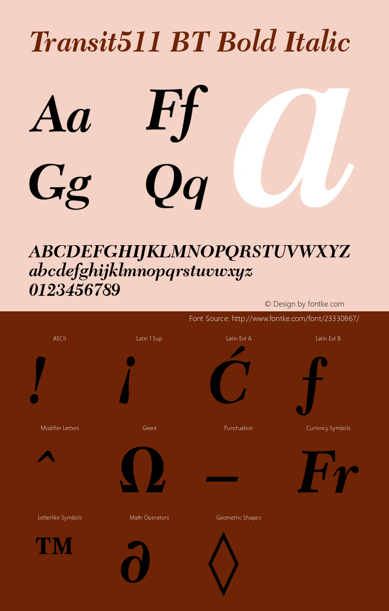 Transitional 511 Bold Italic BT Version 2.1 Font Sample