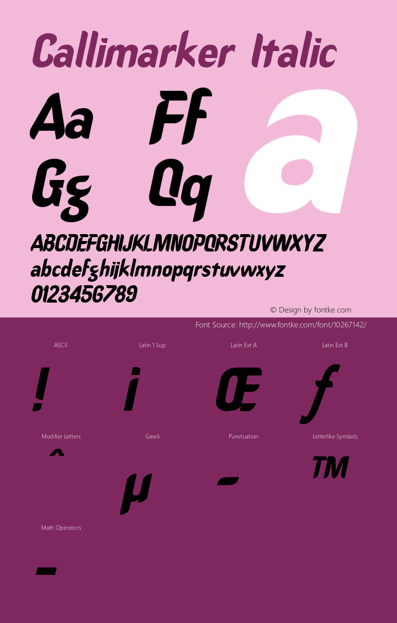 Callimarker Italic 1.0/1995: 2.0/2001 Font Sample