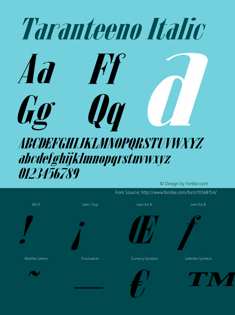 Taranteeno Italic Version 1.000 Font Sample