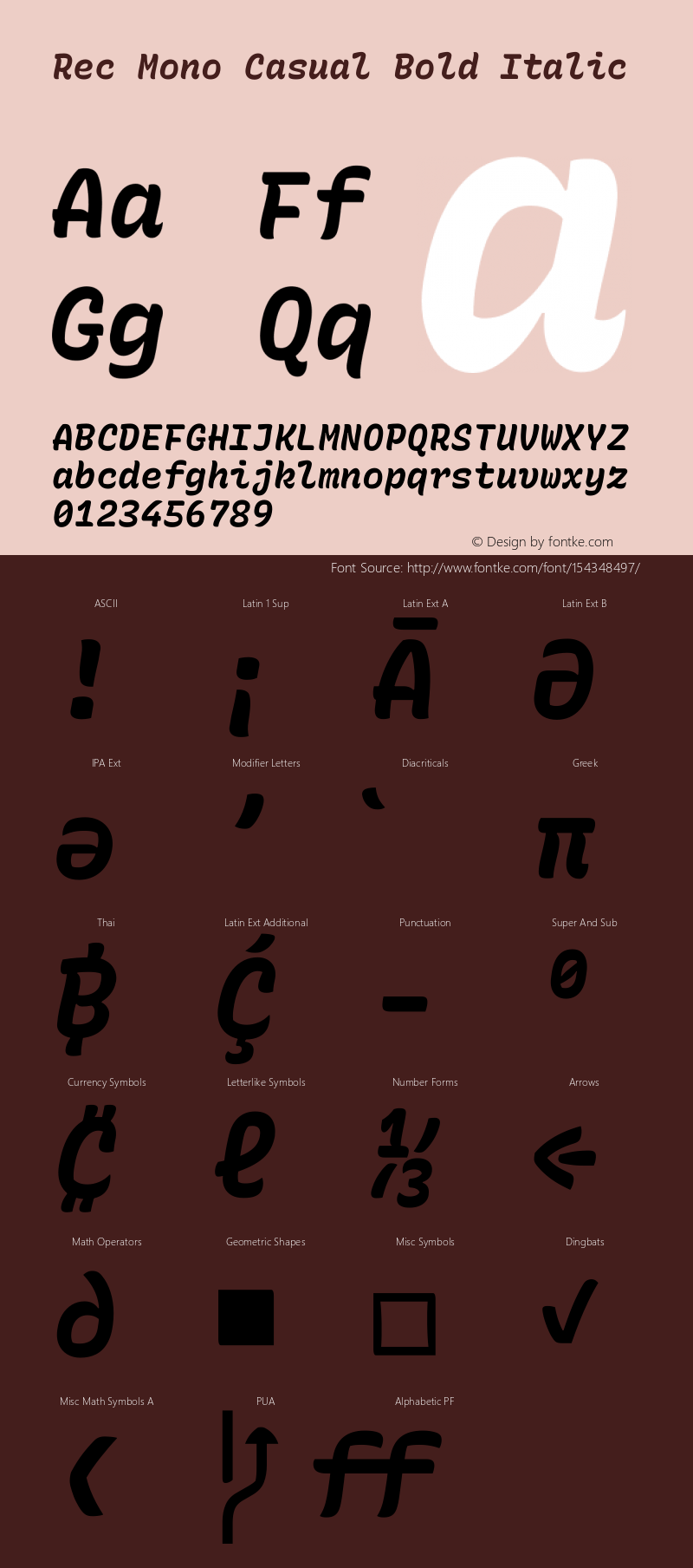 Rec Mono Casual Bold Italic Version 1.068 Font Sample