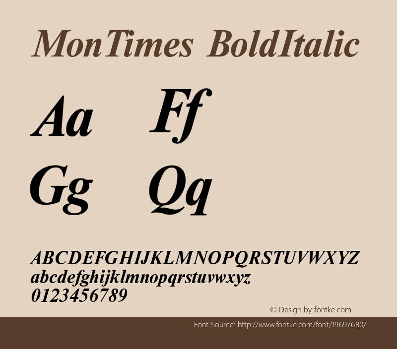 MonTimes BoldItalic Version 1.0 Font Sample