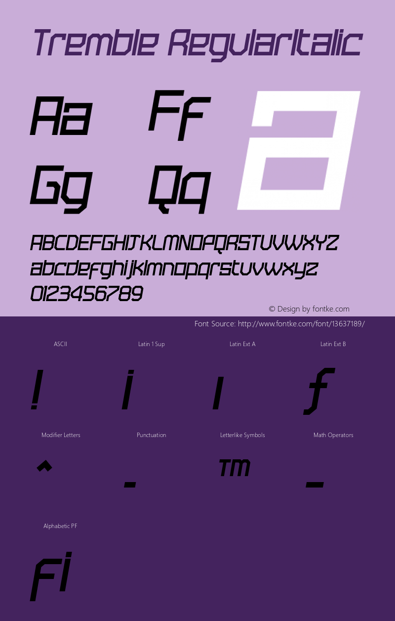 Tremble RegularItalic Version 001.000 Font Sample