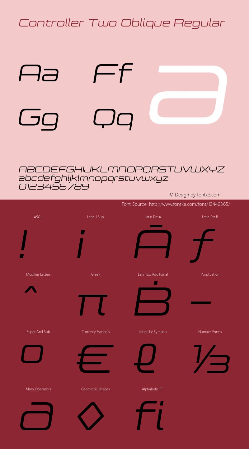 Controller Two Oblique Regular Version 1.000 Font Sample