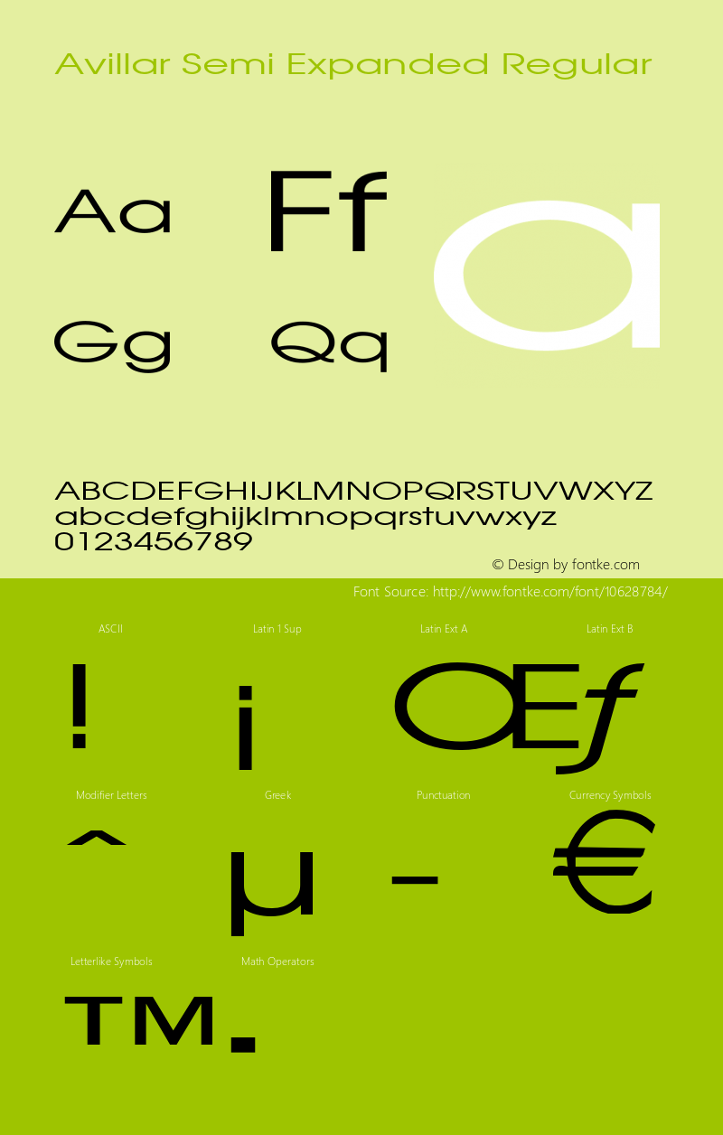 Avillar Semi Expanded Regular Version 1.000 Font Sample