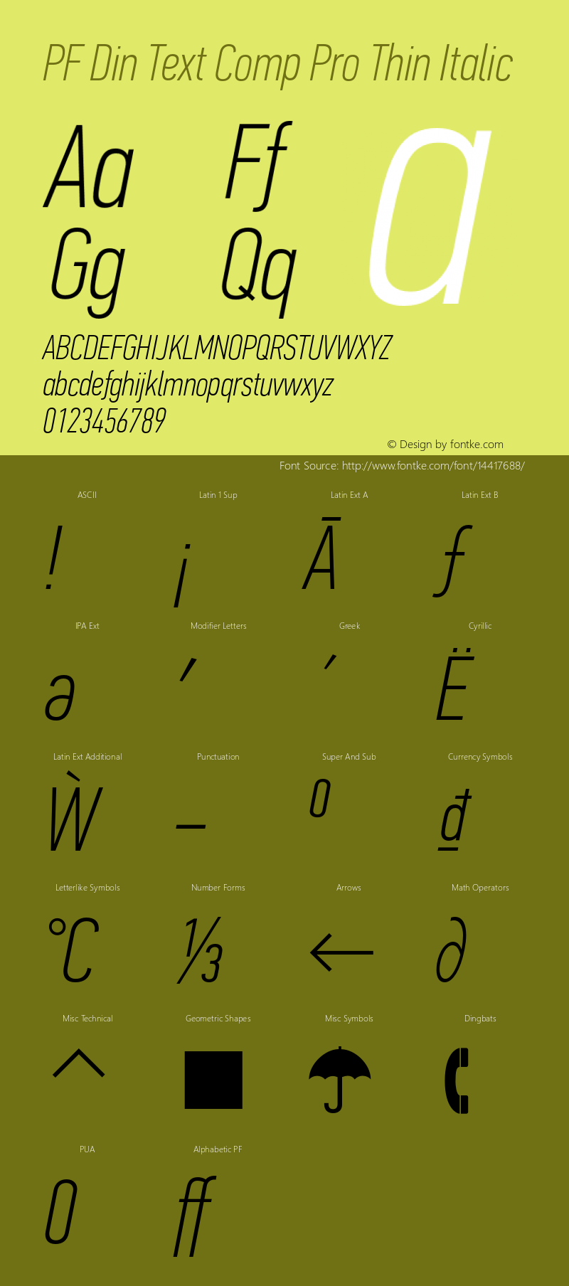 PF Din Text Comp Pro Thin Italic Version 2.006 Font Sample