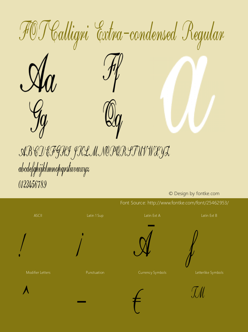 FOTCalligri-ExtracondensedRegular Version 1.500 Font Sample