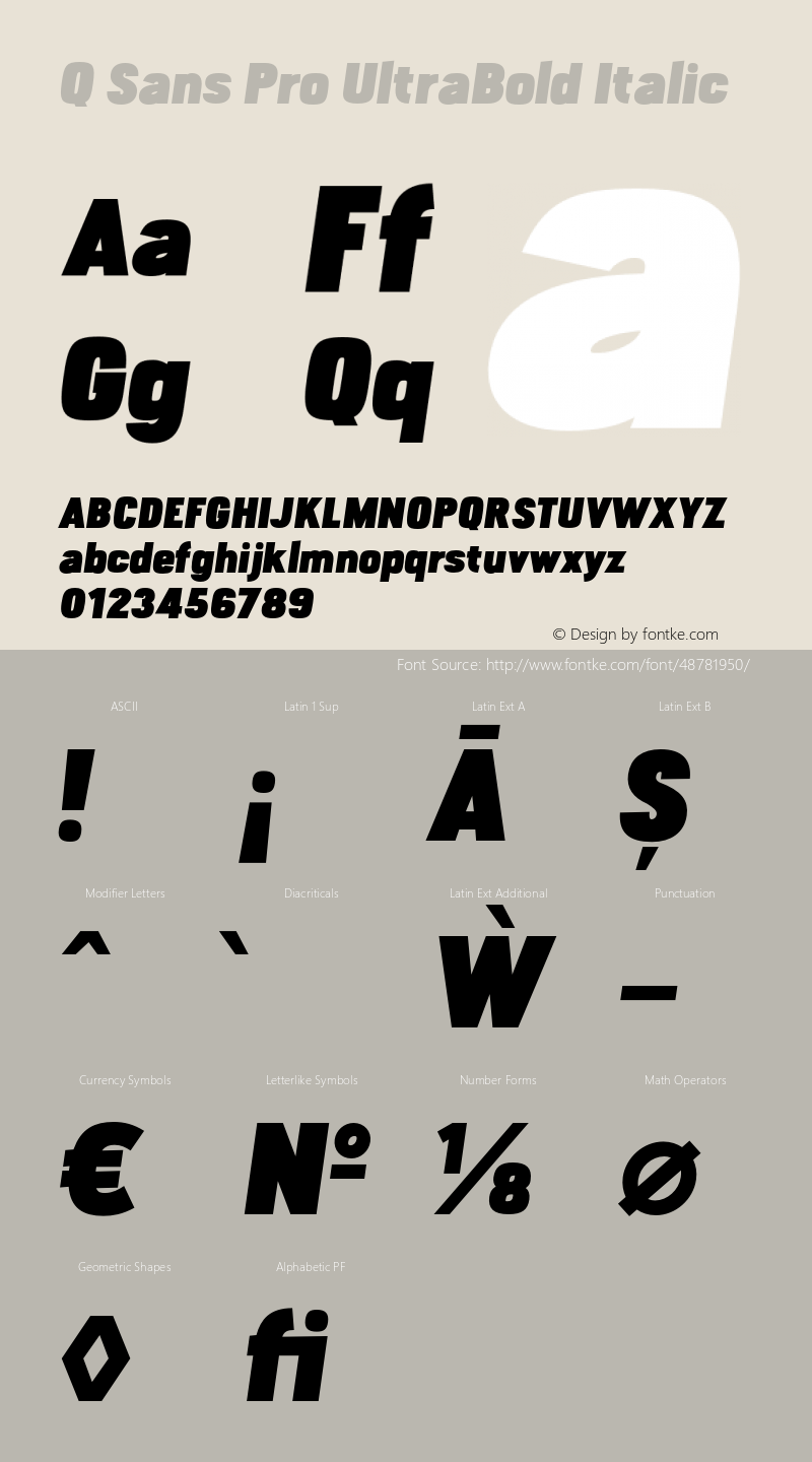 Q Sans Pro UltraBold Italic Version 1.000;hotconv 1.0.109;makeotfexe 2.5.65596 Font Sample