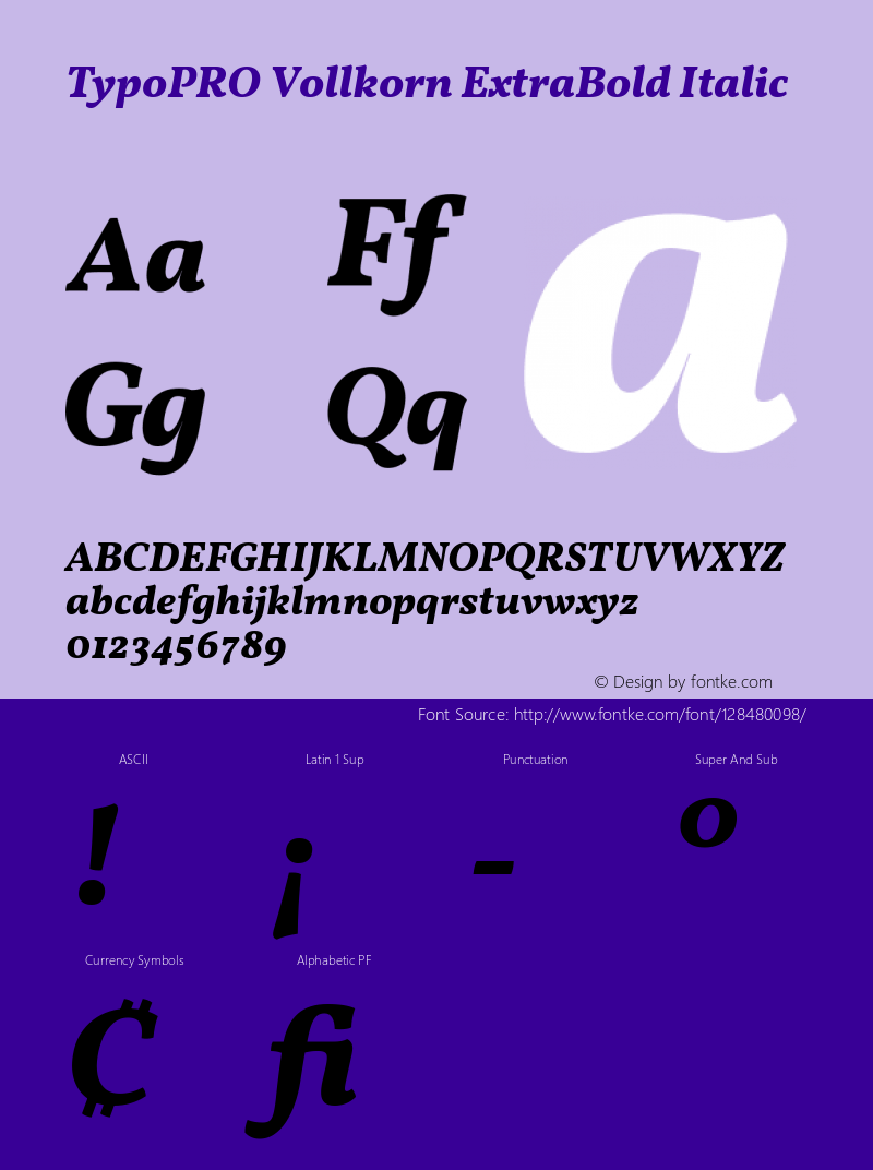 TypoPRO Vollkorn ExtraBold Italic Version 5.000; ttfautohint (v1.8.3) Font Sample