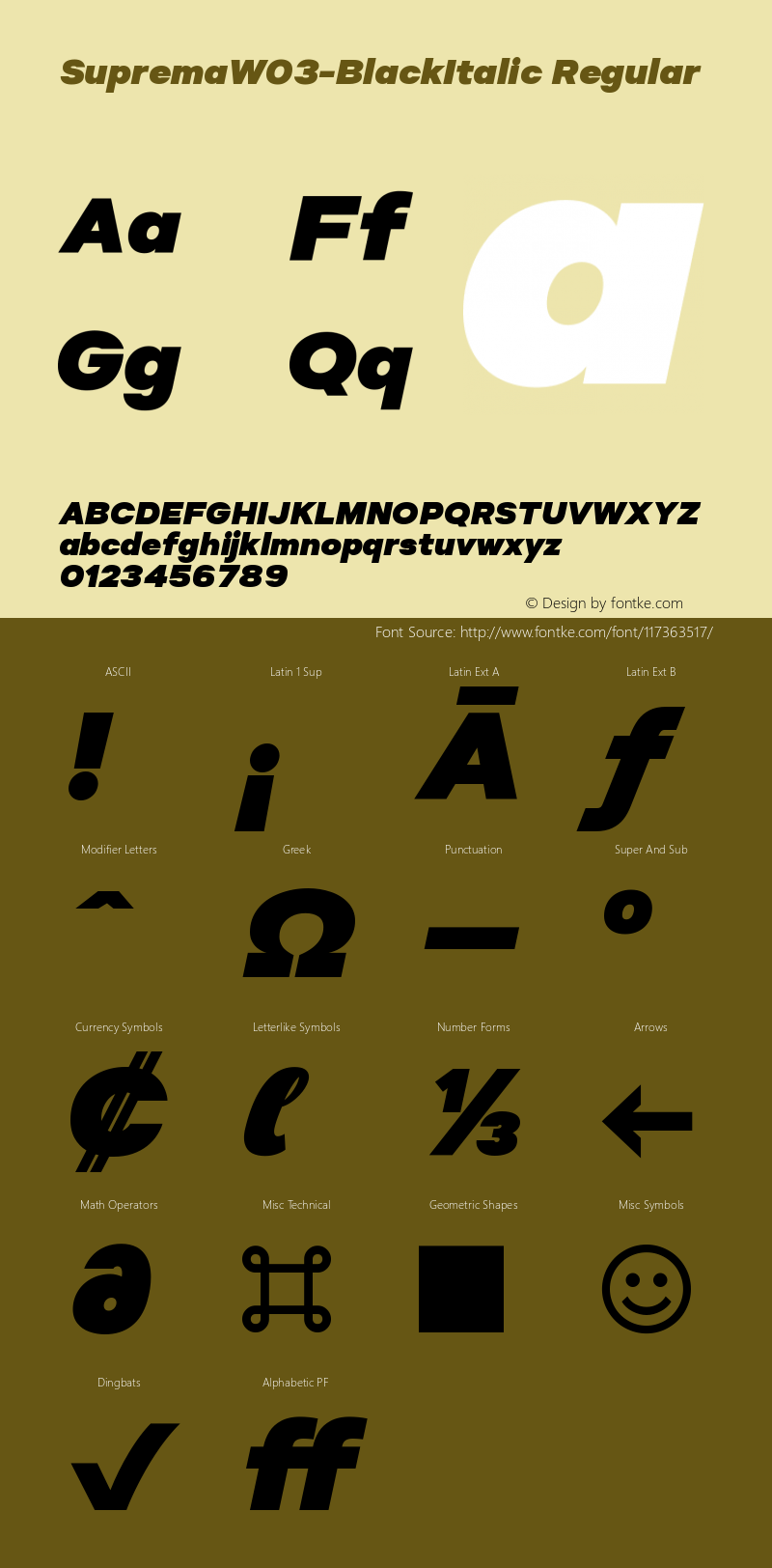 Suprema W03 Black Italic Version 1.001 Font Sample
