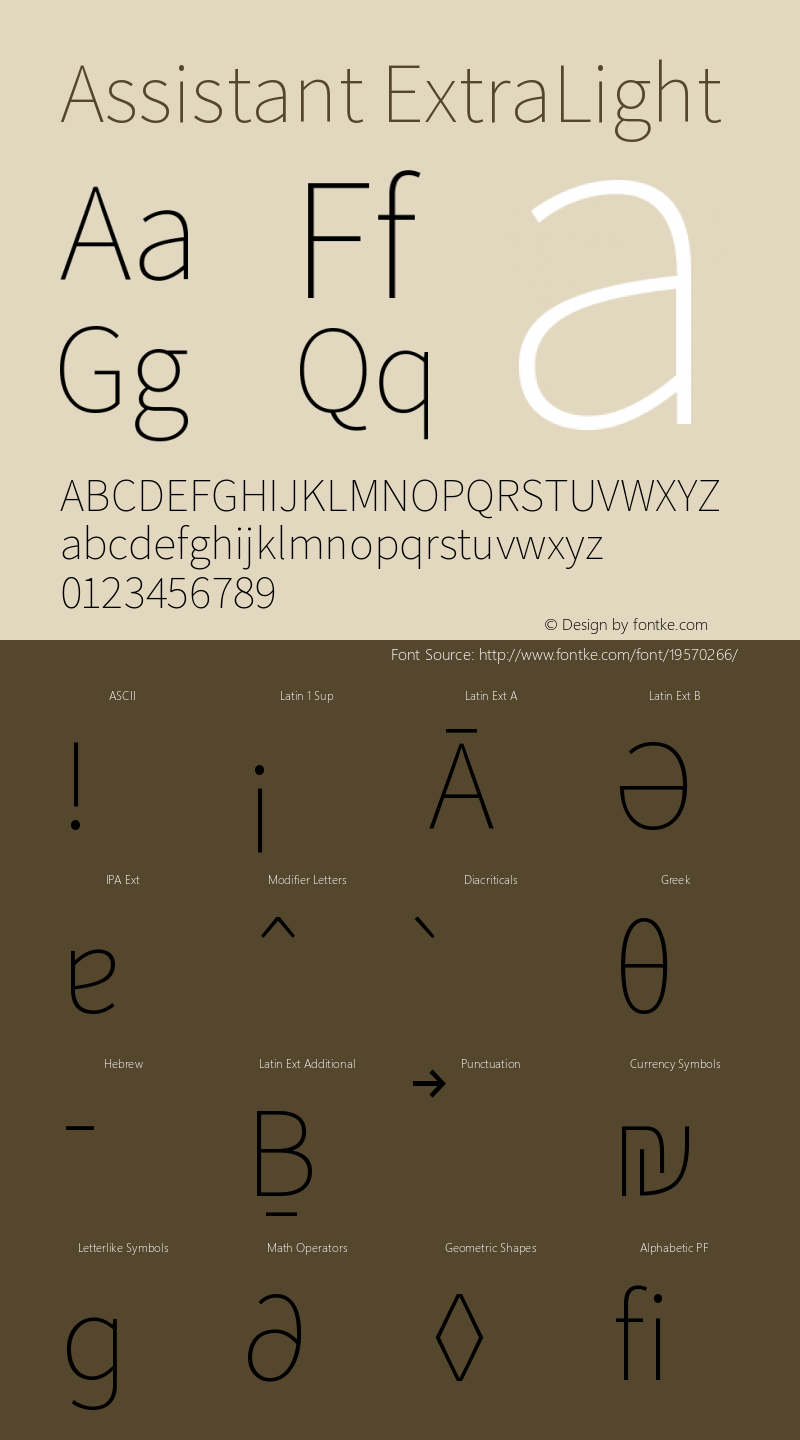 Assistant-ExtraLight Version 2.001;PS 002.001;hotconv 1.0.88;makeotf.lib2.5.64775 Font Sample