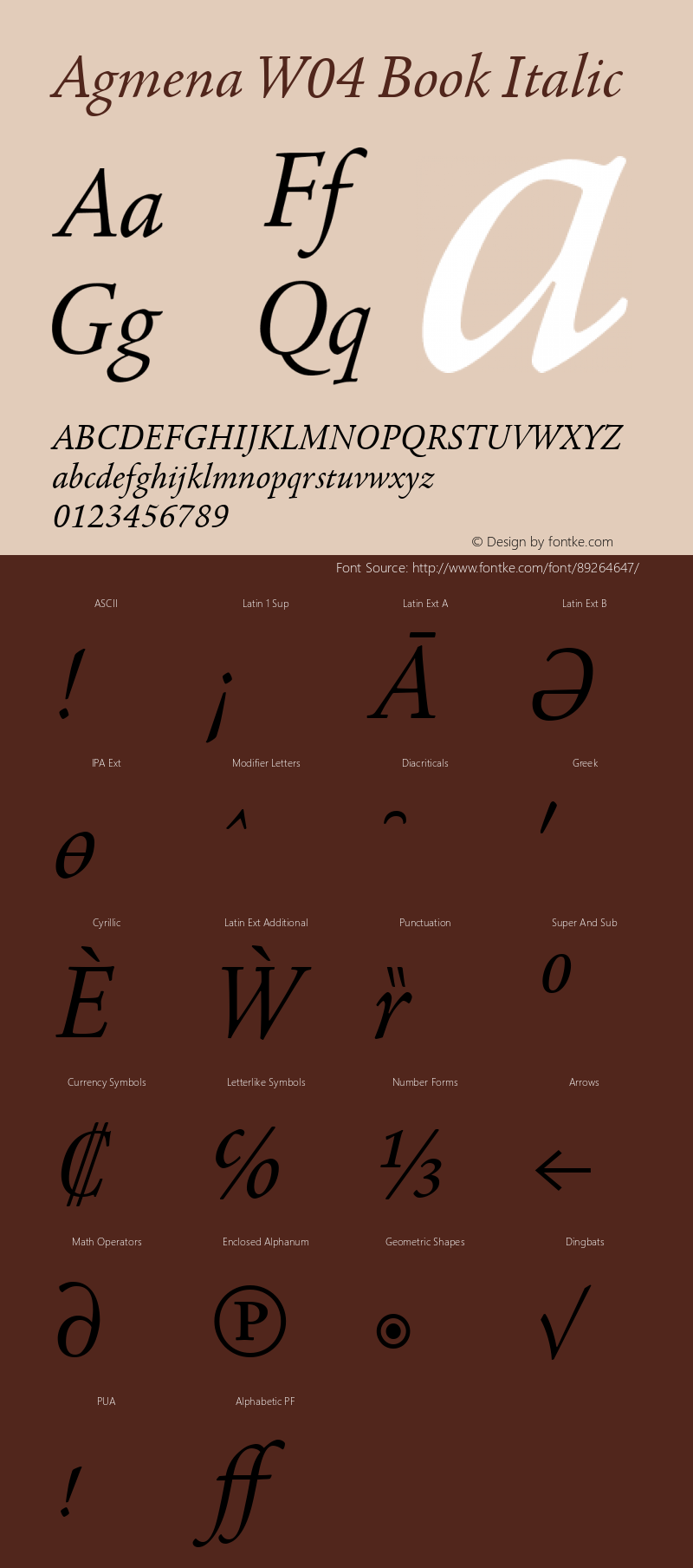 Agmena W04 Book Italic Version 1.00 Font Sample