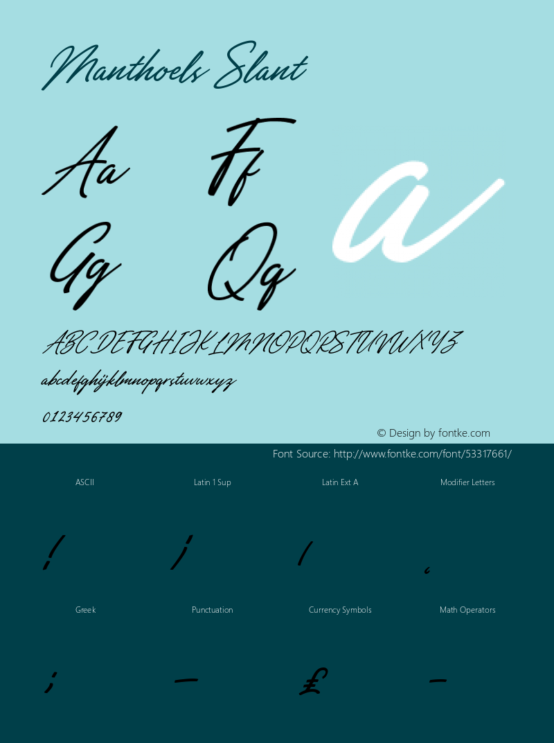 Manthoels Slant Version 1.00;December 17, 2019;FontCreator 11.5.0.2427 32-bit Font Sample